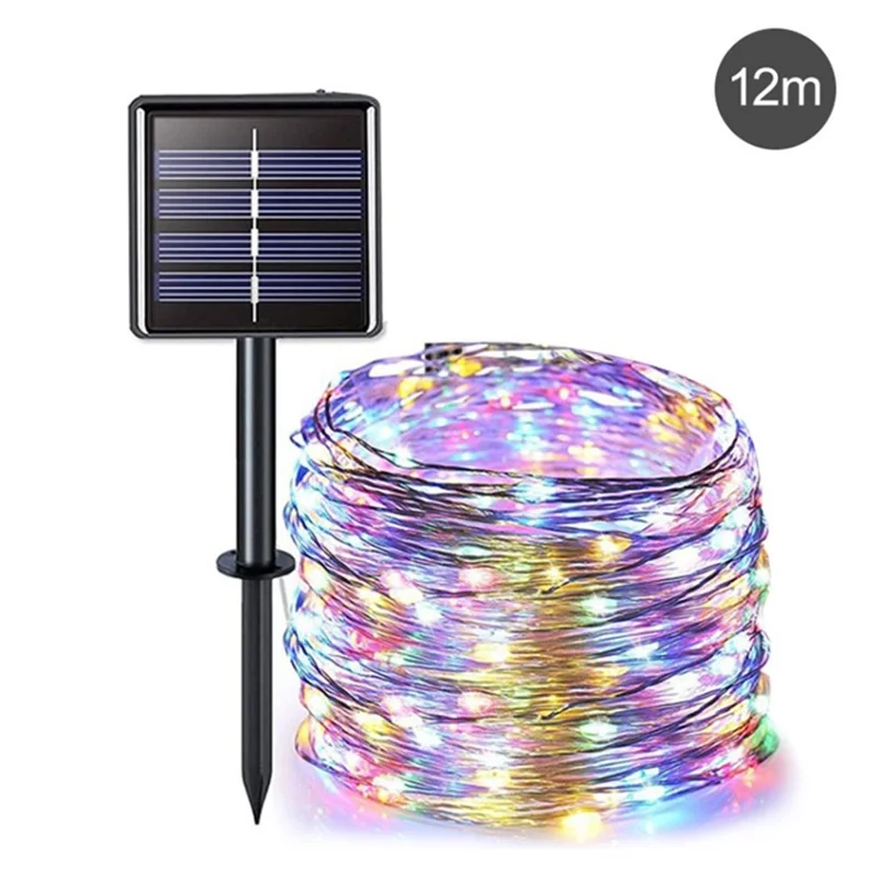 Outdoor Solar Fairy Schnur Leichte, Wasserdichte Wasserdiebstahlleuchte Für Die Terrasse Garten Weihnachtsdekoration - Farbenfrohes Licht / 12 m