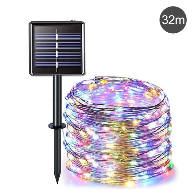 Outdoor Solar Fairy String Light Adjustable Waterproof Durable Silver Wire Light for Patio Garden Christmas Decoration - Colorful Light / 32m