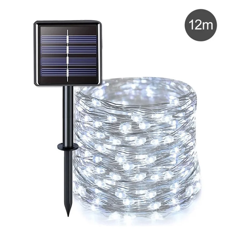 Outdoor Solar Fairy String Light Adjustable Waterproof Durable Silver Wire Light for Patio Garden Christmas Decoration - White Light / 12m