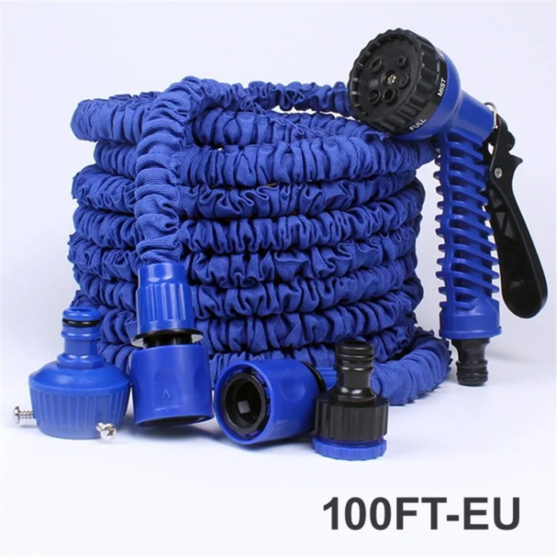 Lightweight Flexible Garden Hose with 7 Spray Ways Retractable Expandable Water Pipe - 100ft / EU Plug