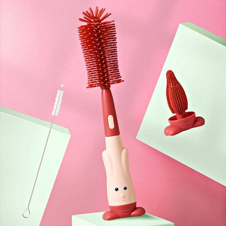 3-in-1-silikon-babyflaschenpinsel Set Schnullerstrohbürste Für Brustpumpen / Muttermilchsammler / Babyflaschen - Rot