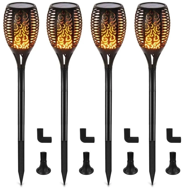 4Pcs 33-LED Solar Garden Light Waterproof Flame Lamp for Garden Patio Decoration - Black
