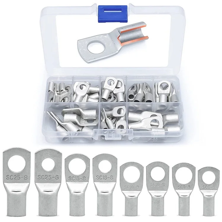 60pcs / Réglez 6-25 Millimètres Carrés de Bornes Électriques en Cuivre Rond en Conserve Kit de Bornes Électriques Non Isolées