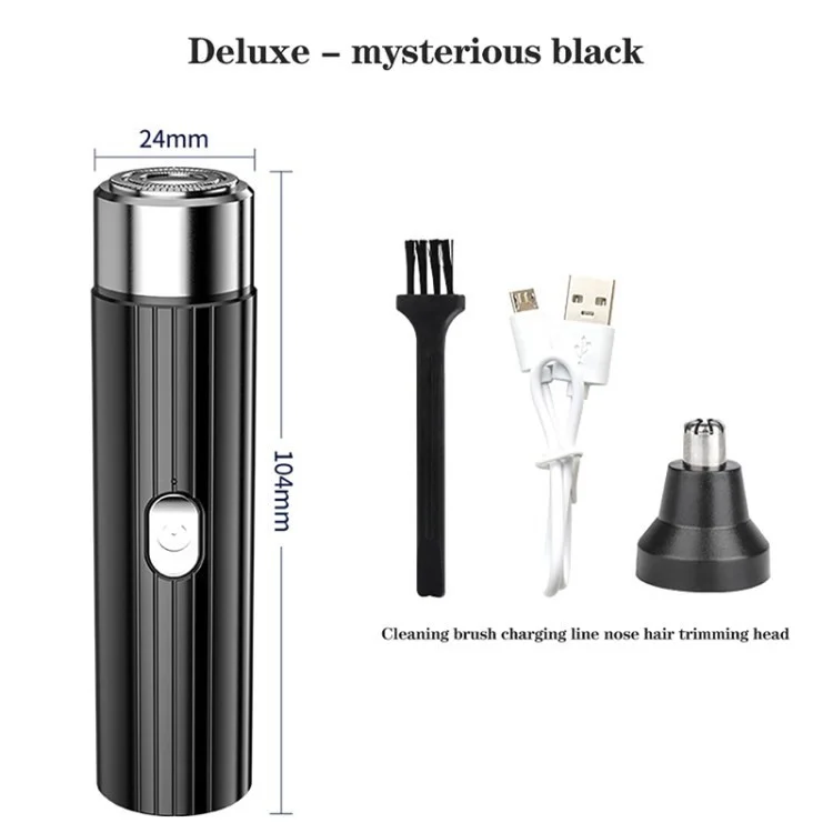 Mini Men's Razor USB Rechargeable Electric Beard Shaver Nose Ear Hair Trimmer with Brush - Black