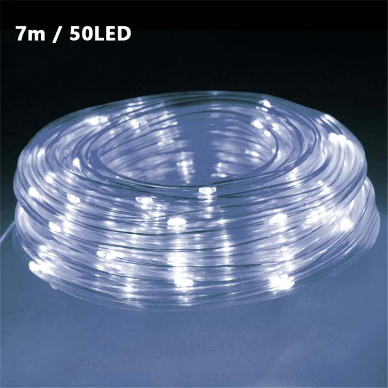 Solar Powered Fairy Light Waterproof Tube Light String with 8 Lighting Modes for Garden Wedding Party Decor - White / 7m 50 LED