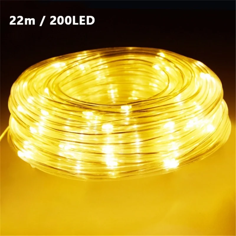 Solar Powered Fairy Light Waterproof Tube Light String with 8 Lighting Modes for Garden Wedding Party Decor - Warm White / 22m 200 LED