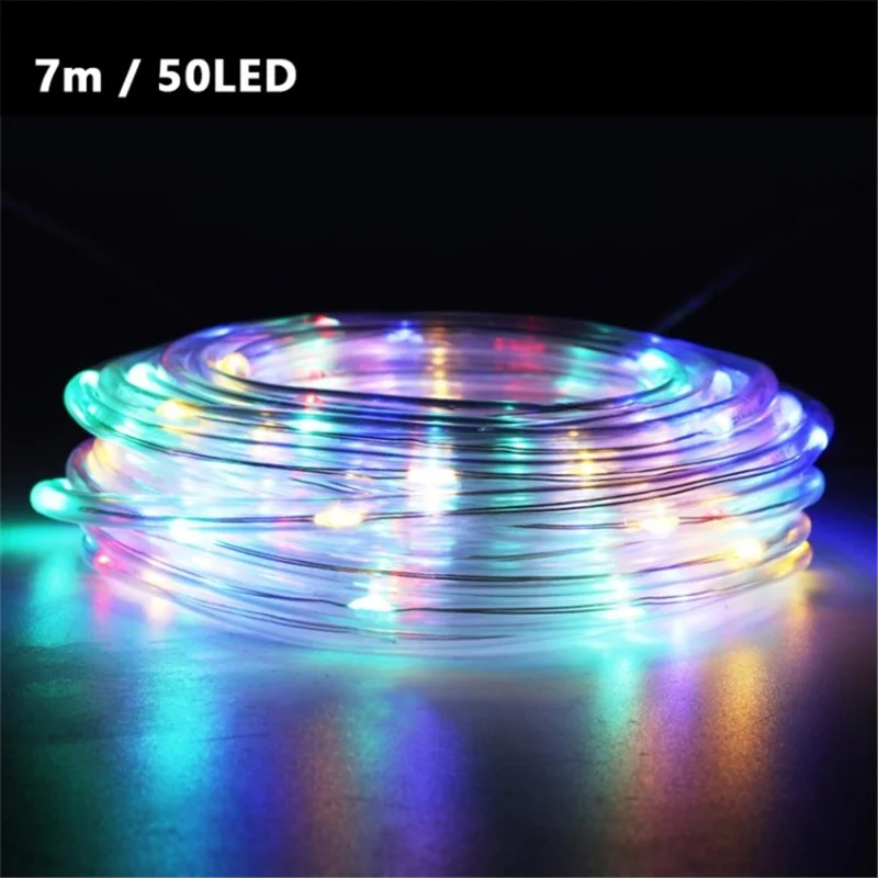 Solar Powered Fairy Light Waterproof Tube Light String with 8 Lighting Modes for Garden Wedding Party Decor - Colorful / 7m 50 LED