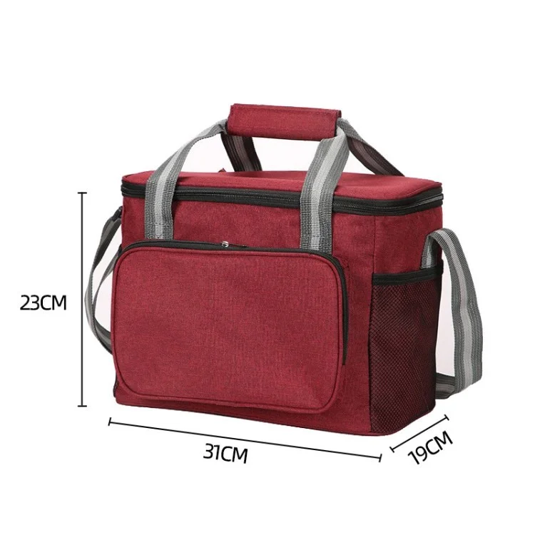 15L Lunch Bag Insulated Large Capacity Waterproof Handbag Camping Meal Thermal Bag - Wine Red