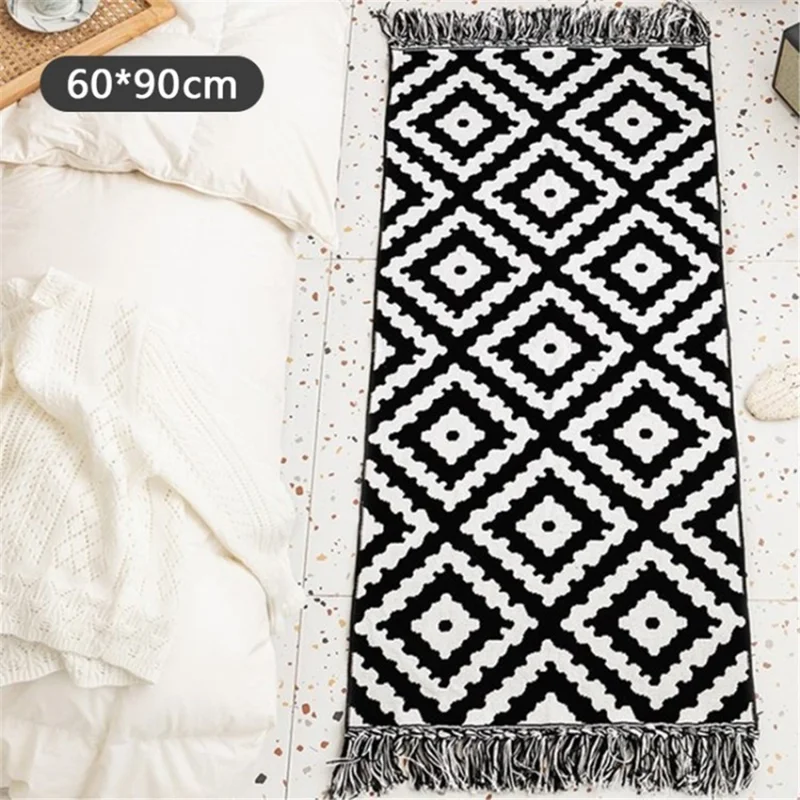 Hand Woven Cotton Area Rug Boho Kitchen Runner Carpet Geometric Mat - Gilliam / 60x90cm