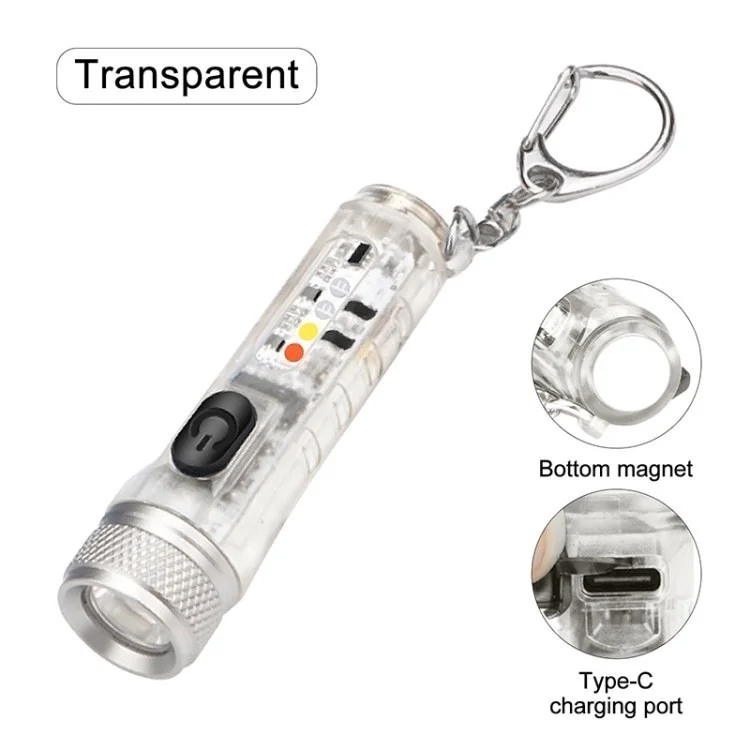 LED Small Flashlight Torch Keyring UV Light Magnetic 10 Light Modes Torch Work Light - White