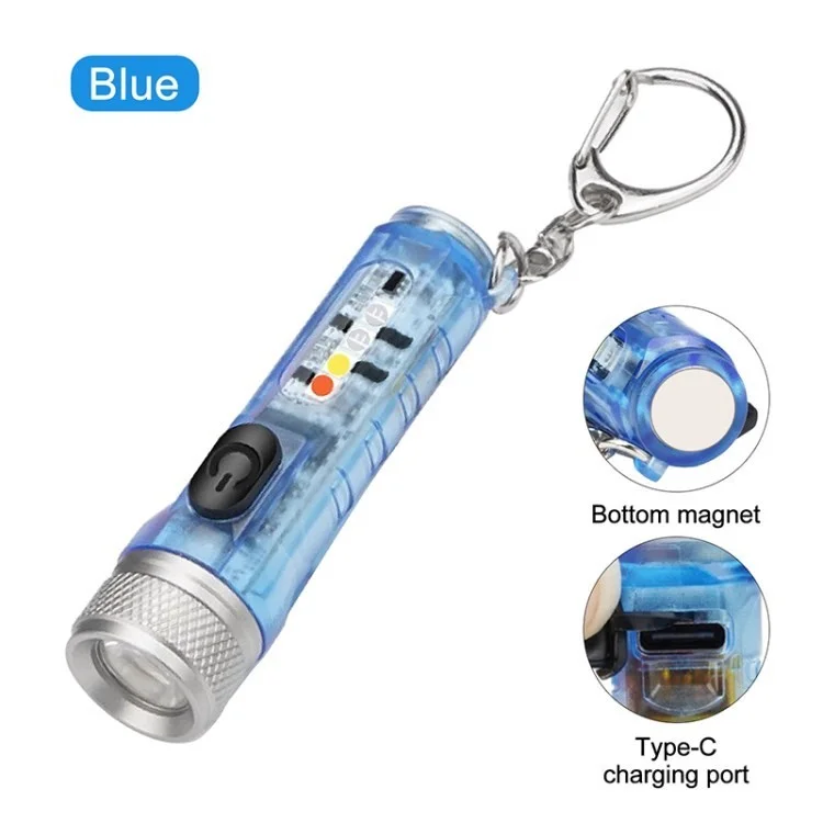 LED Small Flashlight Torch Keyring UV Light Magnetic 10 Light Modes Torch Work Light - Blue