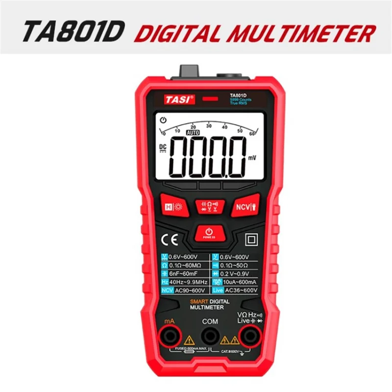 TASI TA801D Intelligent Digital Multimeter Rms AC DC NCV Auto Range Digital Multimeters Tester Ohm Hz Voltage Meter