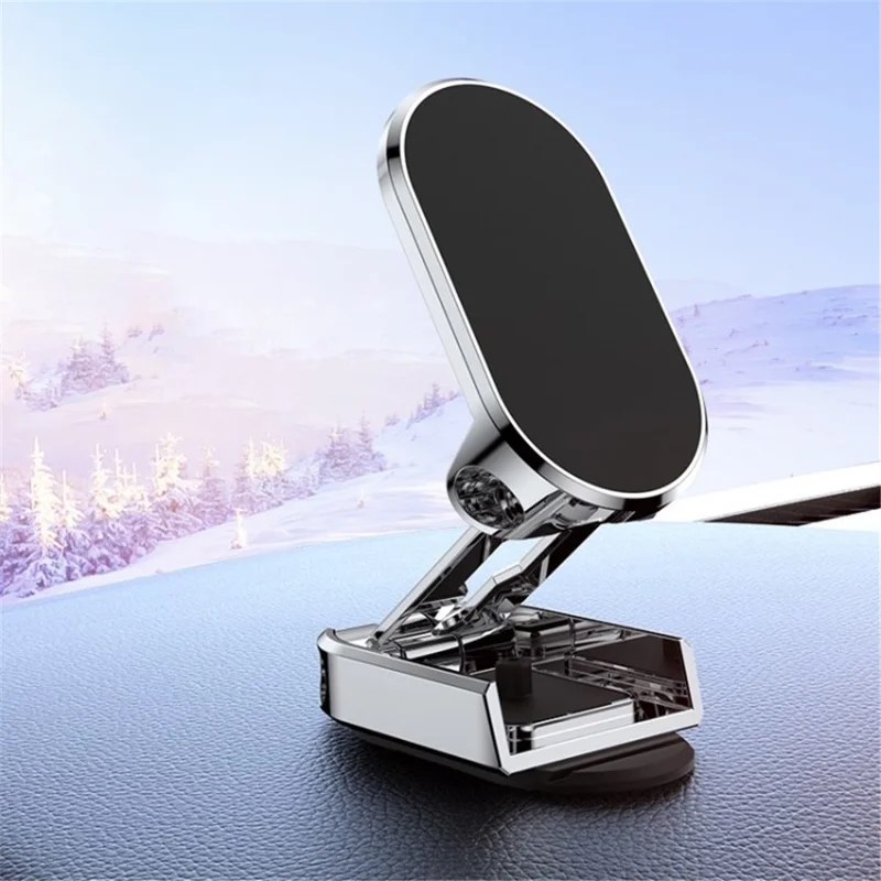 C91 Magnetic Car Phone Holder Foldable Dashboard Aluminium Alloy Mount Mobile Phone Stand - Silver
