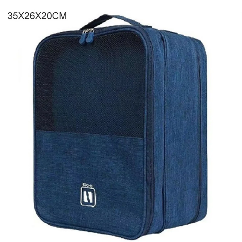 Borse Per Scarpe Contiene 3 Paia di Scarpe Per la Custodia Portatile Per Viaggi Organizzatore di Stoccaggio Scarpa - Blu Navy / L (33x23x20cm)