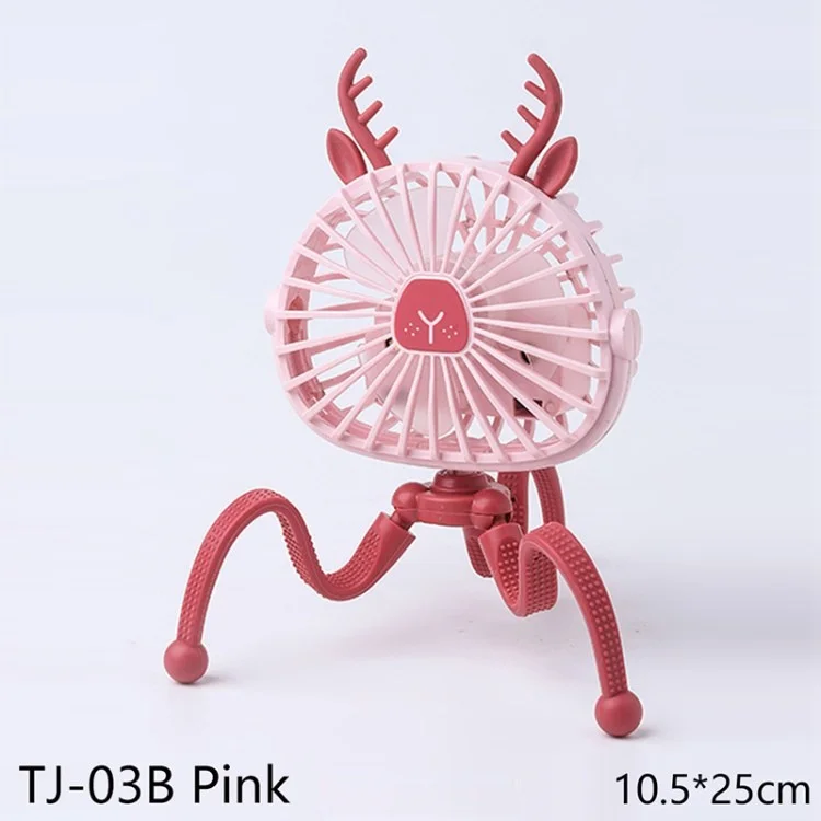 Ventilateur de Poussette 500mAh Clip Trépied Flexible à Batterie Sur le Ventilateur 3 Vitesses Féline Personnelle Pour le Vélo de Siège D'auto Pour Vélo de Berceau - TJ-03B / Rose