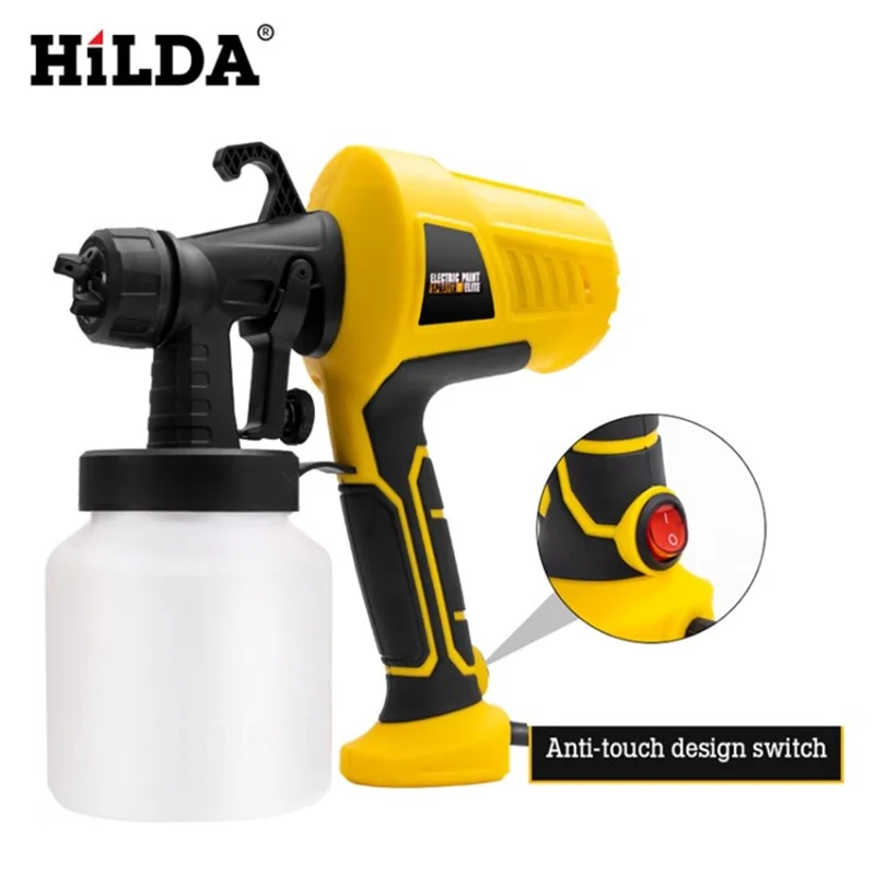 HILDA natrysk 500 W elektryczny automatyczny pistolet natryskowy, narzędzia o dużej mocy z wymiennym zbiornikiem – żółty / zaktualizowany / wtyk UE