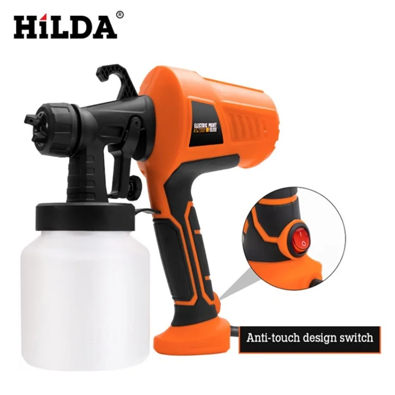 HILDA Paint Sprayer 500W Electric Automatic Spray Gun High Power Tools with Detachable Tank - Orange / Updated / US Plug
