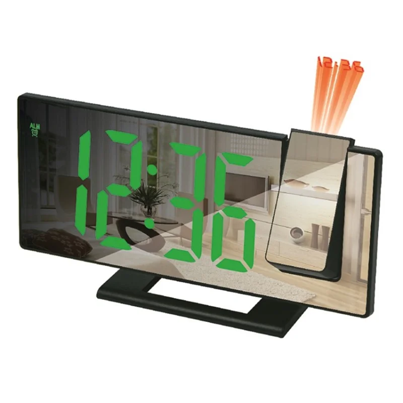 3618LP LED Projection Alarm Clock Auto-sensitivity Digital Alarm Clock with Phone Charging Port for Bedroom Ceiling - Black / Green Display