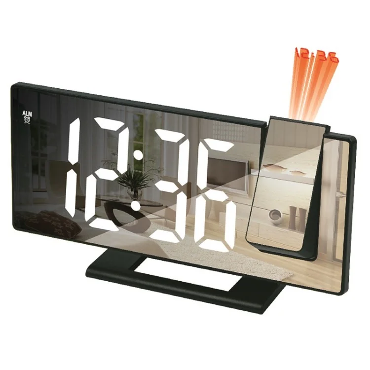 3618lp LED Projeção de Despertador de Despertamento Automático Despertador Digital Com Porta de Carregamento de Telefone Para Teto do Quarto - Preto / Exibição Branca