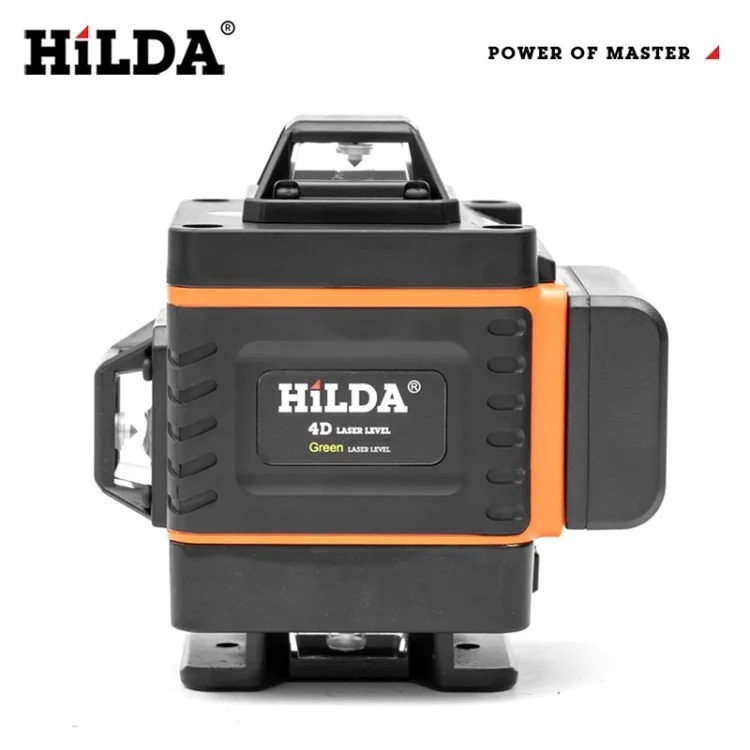 Nivel de Láser Hilda Auto Niveling Cross Green 16 Líneas Nivel Láser 4D Nivel de Lazer Recargable Para Colgar Baldosas de Pared Para el Hogar - Naranja / Enchufe de la ue