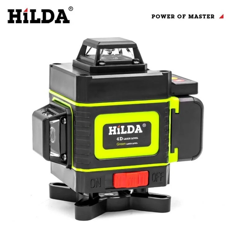 HILDA Laser Level Self Leveling Green Cross 16 Lines Laser Level 4D Rechargeable Lazer Level for Picture Hanging Home Wall Tile - Yellow / US Plug