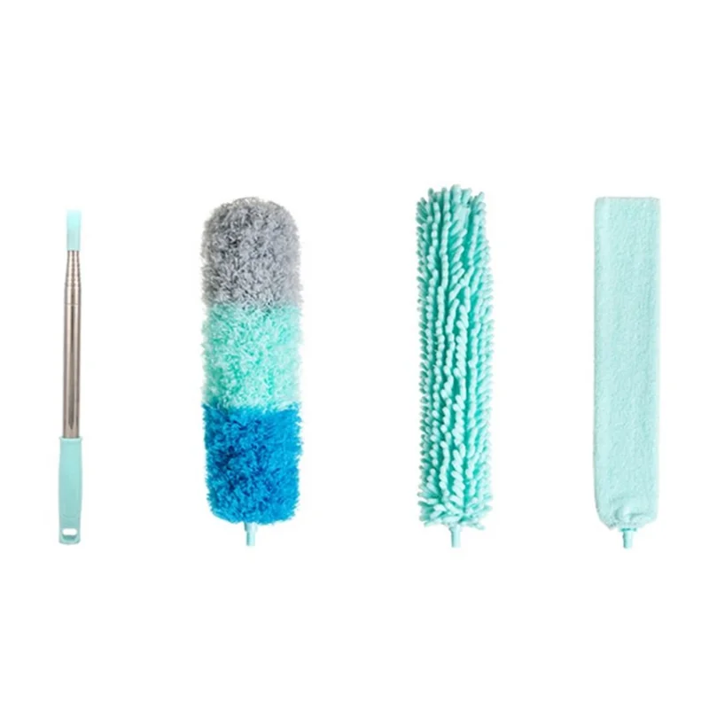 2.5m Long Pole Telescoping Feather Duster Extendable Duster Ceiling Fan Furniture Home Cleaning Tool - Telescopic Rod + Duster + Chenille + Crevice Brush