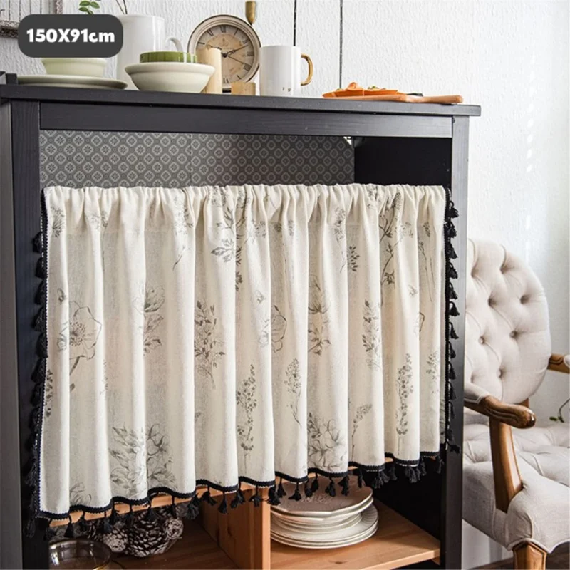 YMQY Kitchen Curtain Bathroom Tier Curtain Window Short Small Cafe Curtain Through the Rod - Grey Bee / 150x91cm