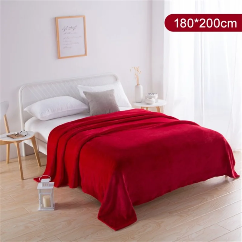 Color Flannel Blanket Super Soft Plush Cooling Blanket Air Conditioner Blanket for Sofa Couch Bed - Red / 180x200cm