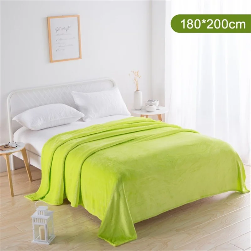 Color Flannel Blanket Super Soft Plush Cooling Blanket Air Conditioner Blanket for Sofa Couch Bed - Green / 180x200cm