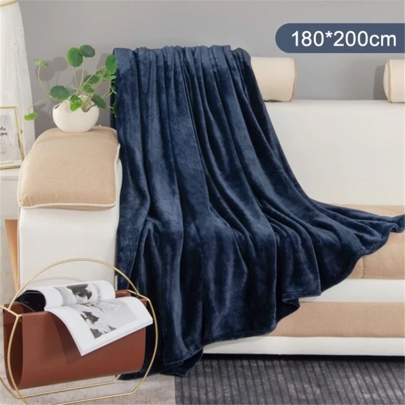 Color Flannel Blanket Super Soft Plush Cooling Blanket Air Conditioner Blanket for Sofa Couch Bed - Dark Blue / 180x200cm