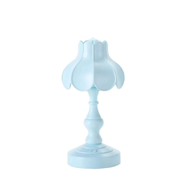 Retro Lotus Leaf Shape Bedroom Table Lamp 3 Lighting Modes Mini Dormitory Lamp - Blue