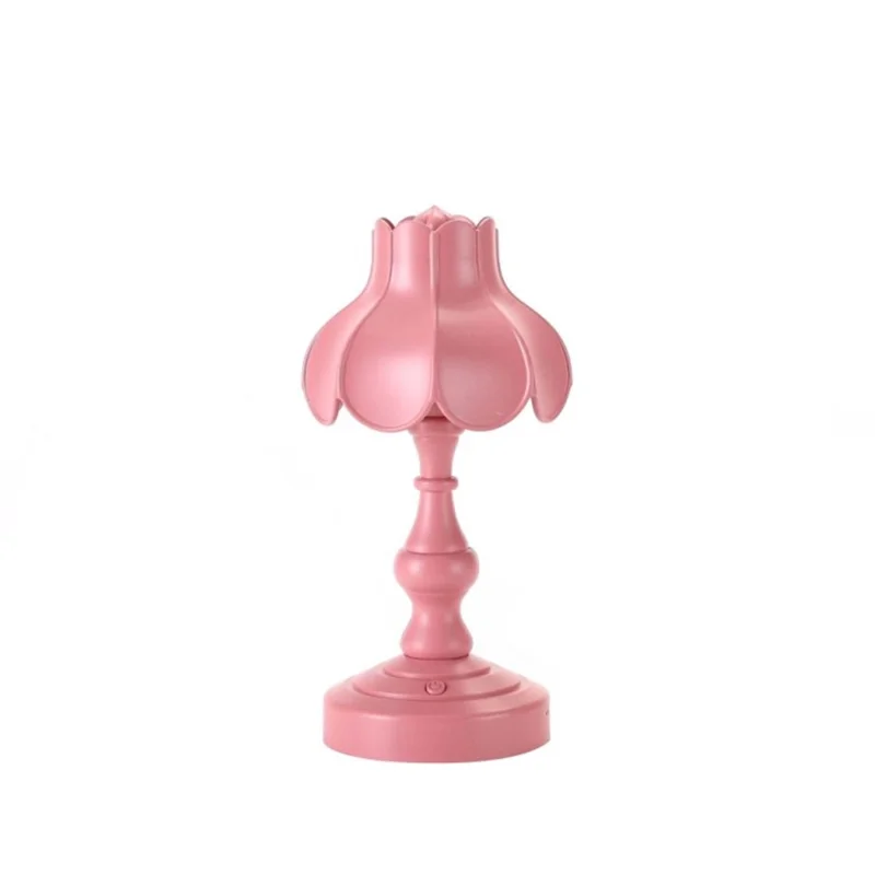Retro Lotus Leaf Shape Bedroom Table Lamp 3 Lighting Modes Mini Dormitory Lamp - Deep Pink