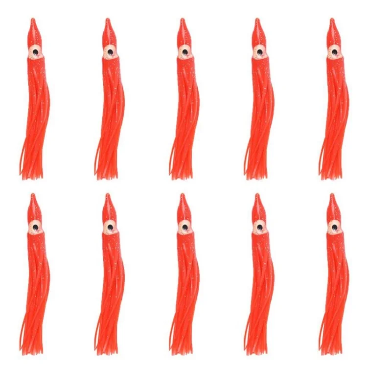 A002 10pcs 9cm Soft Silicone Fishing Iscel Artificial Lure For Squid Octopus Cuttlefis - Vermelho