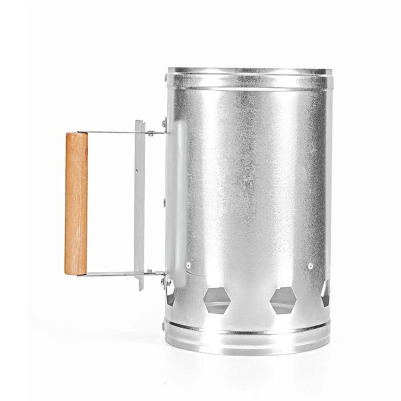 BBQ Charcoal Grill Chimney Starter Fast Fire Starter Bucket for Outdoor Barbecue - Silver