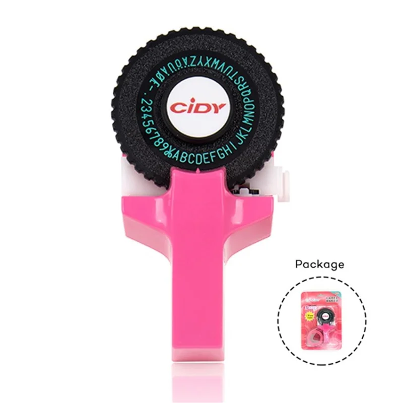 CIDY Motex E-101 Manual Label Maker with 2Pcs 9mm Label Tapes for Motex 3D Label Printer Labeling Machine - Pink