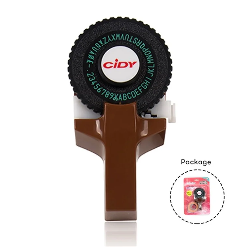 CIDY Motex E-101 Manuell etikettmaskin med 2 st 9 mm etikettband för Motex 3D-etikettskrivare Etiketteringsmaskin - Kaffe