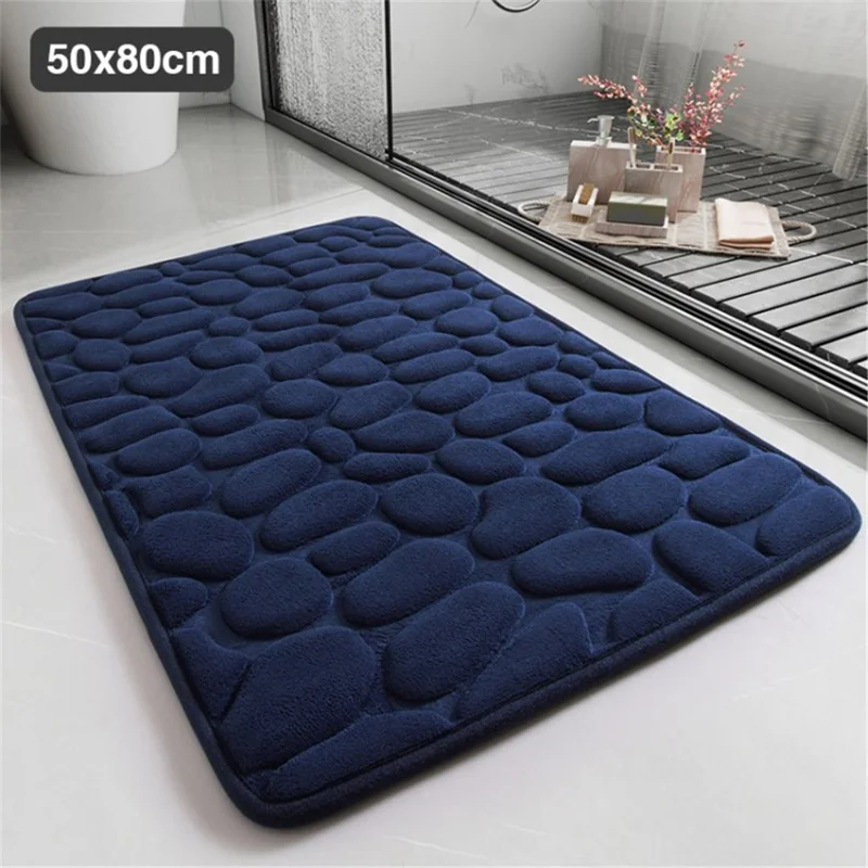 Soft Memory Foam Bath Mat Non-Slip Absorbent Bathroom Rug Machine Washable Bath Carpet - Dark Blue / 50x80cm