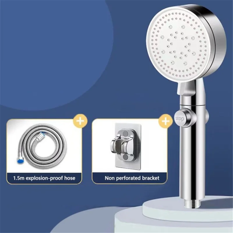 Shower Head with Hose 5 Spraying Modes High Pressure & Water Saving Showerhead Filter - Silver