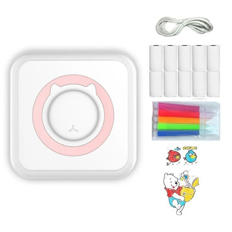 Impressora Térmica Mini C15 Bluetooth para Celular com Impressão de Etiquetas e Fotos Inteligente - Conjunto B / Rosa