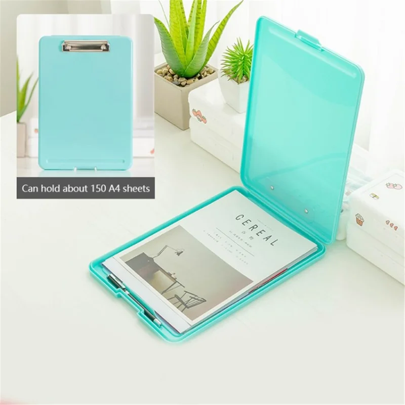 A4 File Box Organizer Case Office Document Storage Box Stackable Desk Storage Box Holder - Lake Blue