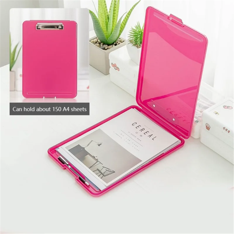 A4 File Box Organizer Case Office Document Storage Box Stackable Desk Storage Box Holder - Rose