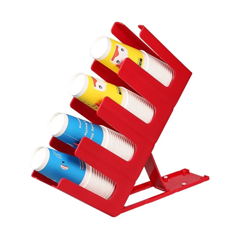 Coffee Cup Holder 4 Compartment Upright Dispenser Paper Cup Storage Organizer Rack - Red