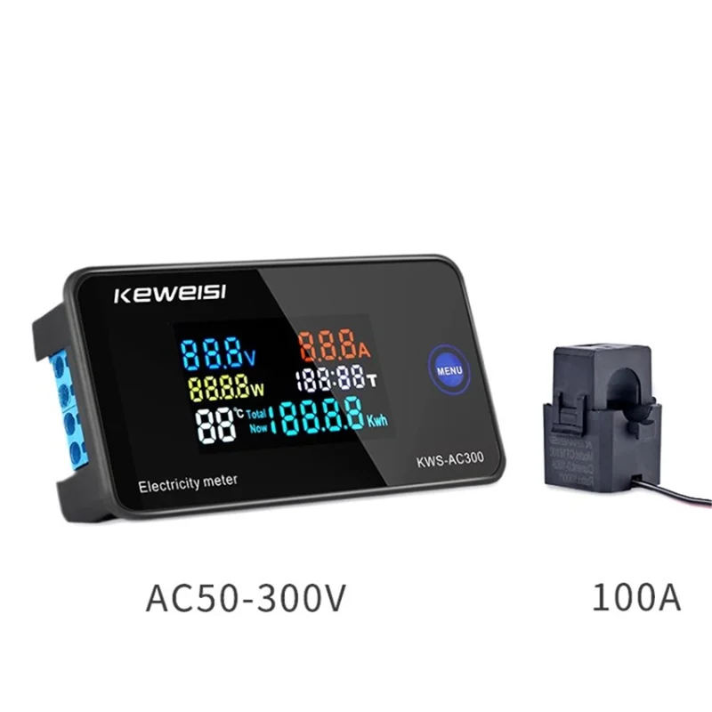 Keweisi AC 50-300V Voltímetro Ampermeter 0-100A KWS Medidor de Energía de Energía LAC Medidor de Electricidad - AC300-100A Split