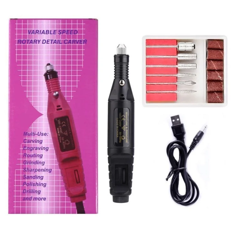 Máquina de Perfuração de Unhas de 20000rpm Arquivos de Unhas Elétricas Plug Plug de Manicure Removedor de Removedor de Unhas - Preto / Plugue USB