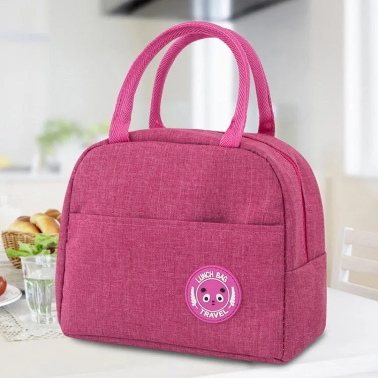 Lunch Bento Bag Zippered Design Durable Insulation Bag Tote Bag Handbag with Handle - Rose