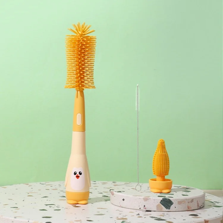 Brosse de Nettoyage de Biberon 3 en 1 Pour Bébé Bouteille Mamelon de Mamelon - Jaune