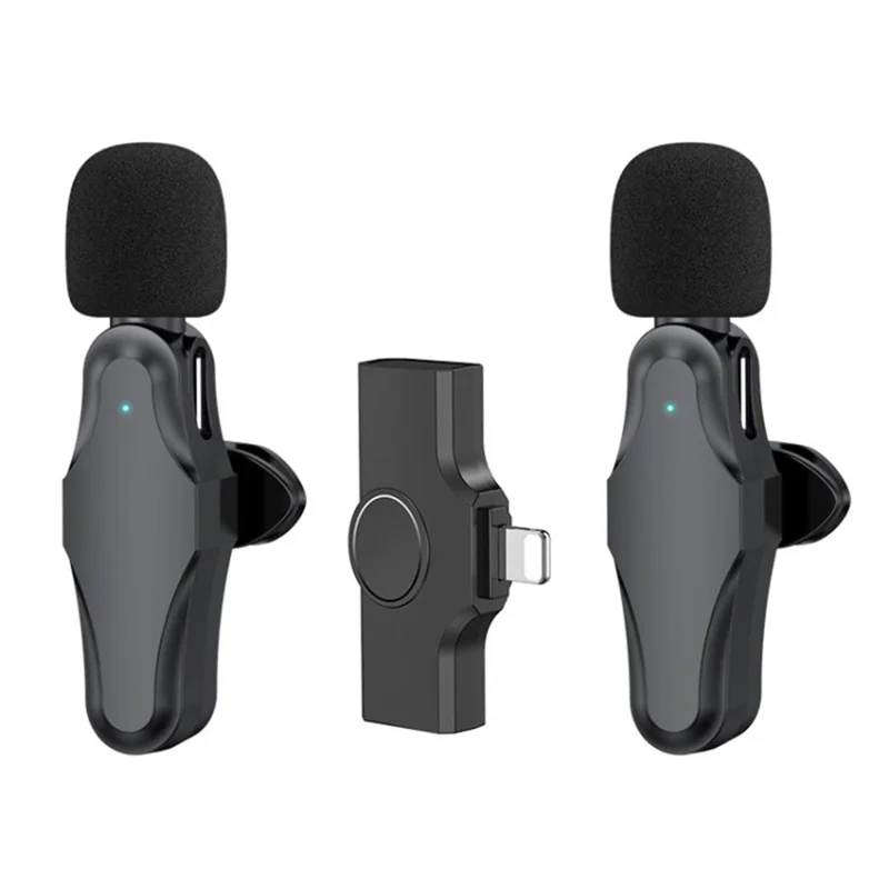 K10 2-in-1 2.4G Wireless Mic Lavalier Lapel Microphone Clip Mic for Interview Video Recording - Black / For Lightning