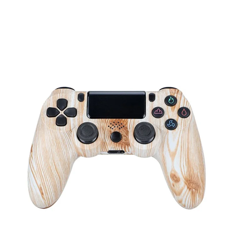 For PS4 Wireless Bluetooth-compatible Gaming Controller Dual Vibration Gamepad with Speaker and Headset Jack - Wood Grain