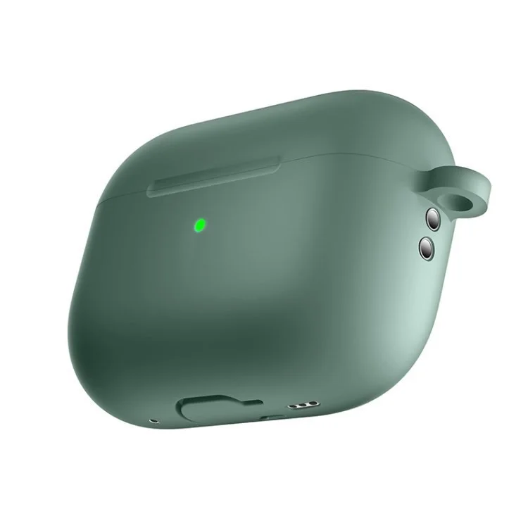 For Apple AirPods Pro 2 Earphone Box Protective Anti-drop Cover Bluetooth Earbuds Silicone Case with Anti-lost Buckle - Dark Green