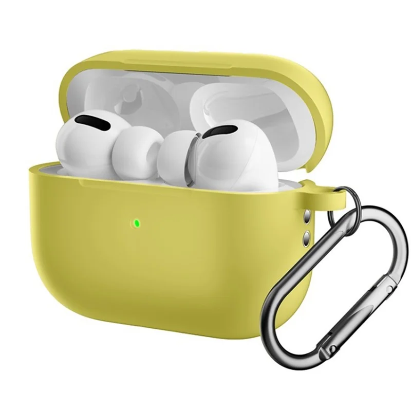 For Apple AirPods Pro 2 Earphone Box Protective Anti-drop Cover Bluetooth-compatible Earbuds Silicone Case with Anti-lost Buckle - Yellow